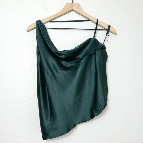 NEW The Sei Asymmetric Pleated Silk Satin Top 4 Beetle One Shoulder - Picture 3 of 10